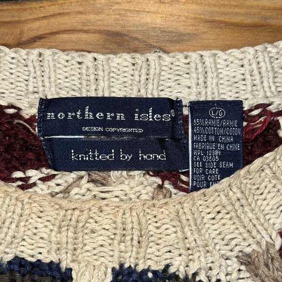 Northern Isles Sweater Mens Size Large Hand Knit Coogi Style Textured Vintage - Picture 4 of 8
